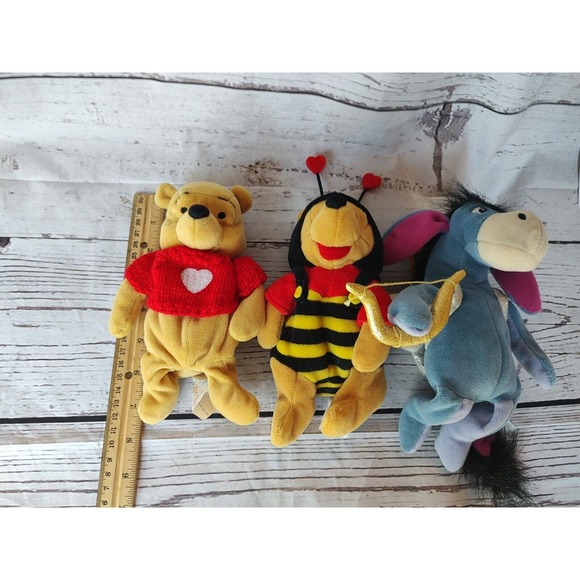 Disney Winnie The Pooh Plush Beanies Lot of 3 Valentine Love Pooh Eeyore Cupid - Picture 10 of 10